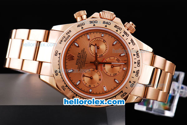 Rolex Daytona Oyster Perpetual Chronometer Automatic Full Rose Gold with Khaki Dial and White Marking - Click Image to Close